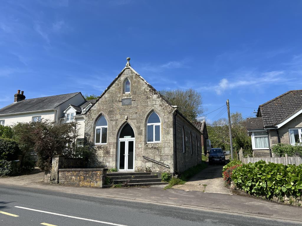 Lot: 51 - FORMER CHURCH WITH PLANNING PERMISSION FOR CONVERSION AND VACANT HALL - Stone wall church with driveway to side to access church hall at rear